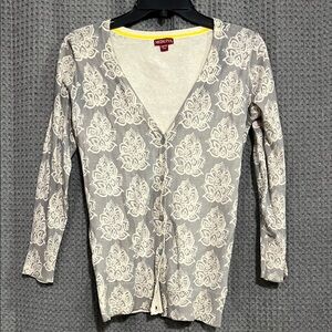 Merona Women's Cardigan in Gray and Cream Floral